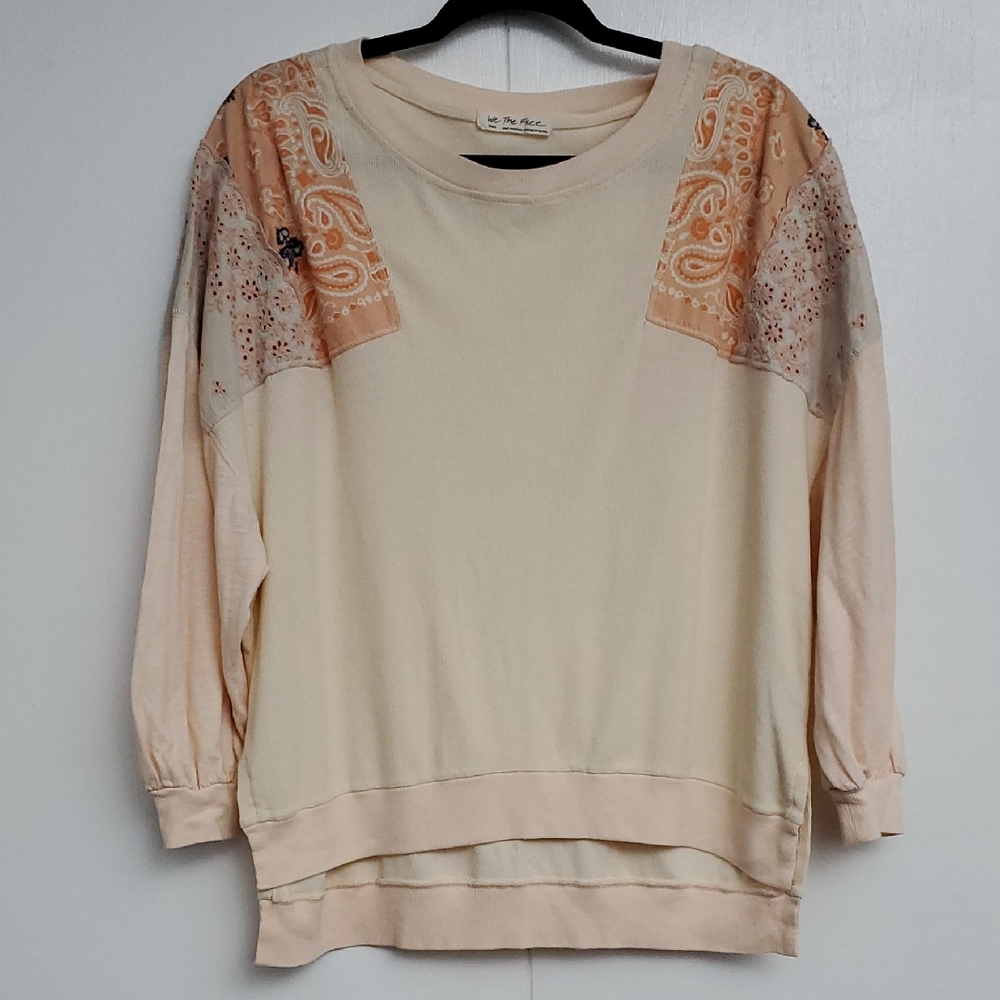 Free People Light Orange and Tan Sweatshirt Sz Small- Oversized